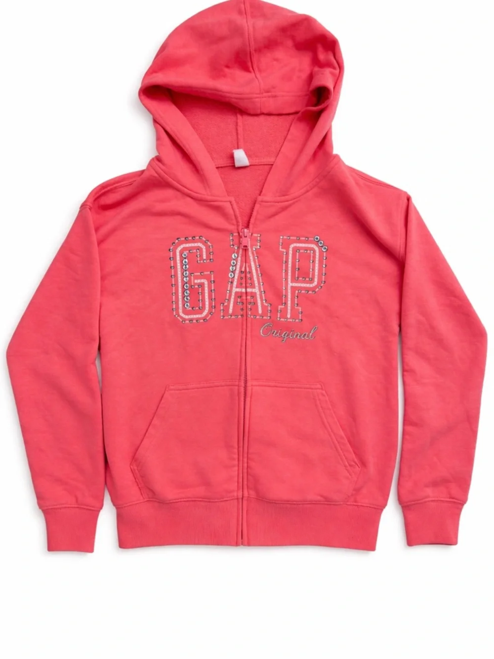 GAP Girls Coral Pink Rhinestone Logo Zip Hoodie size youth large